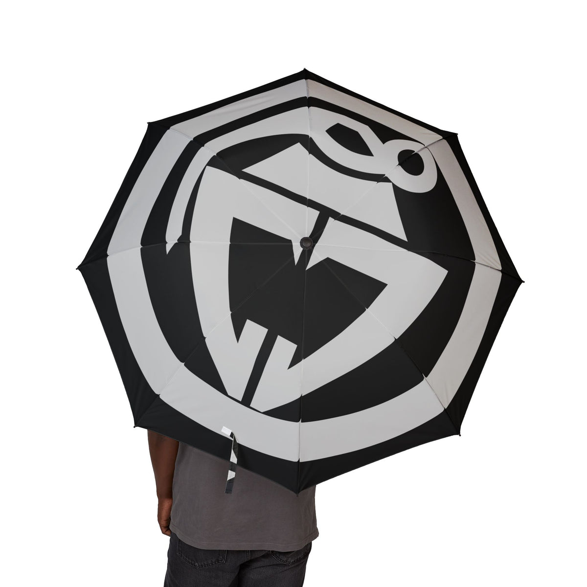 Foldable Umbrella — Bold Black & White Logo Compact Rain Umbrella (Semi-Automatic)