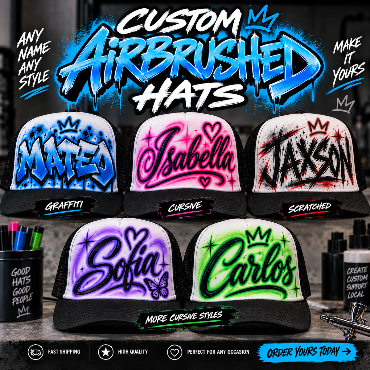 Custom Airbrushed Trucker Hat(name only)